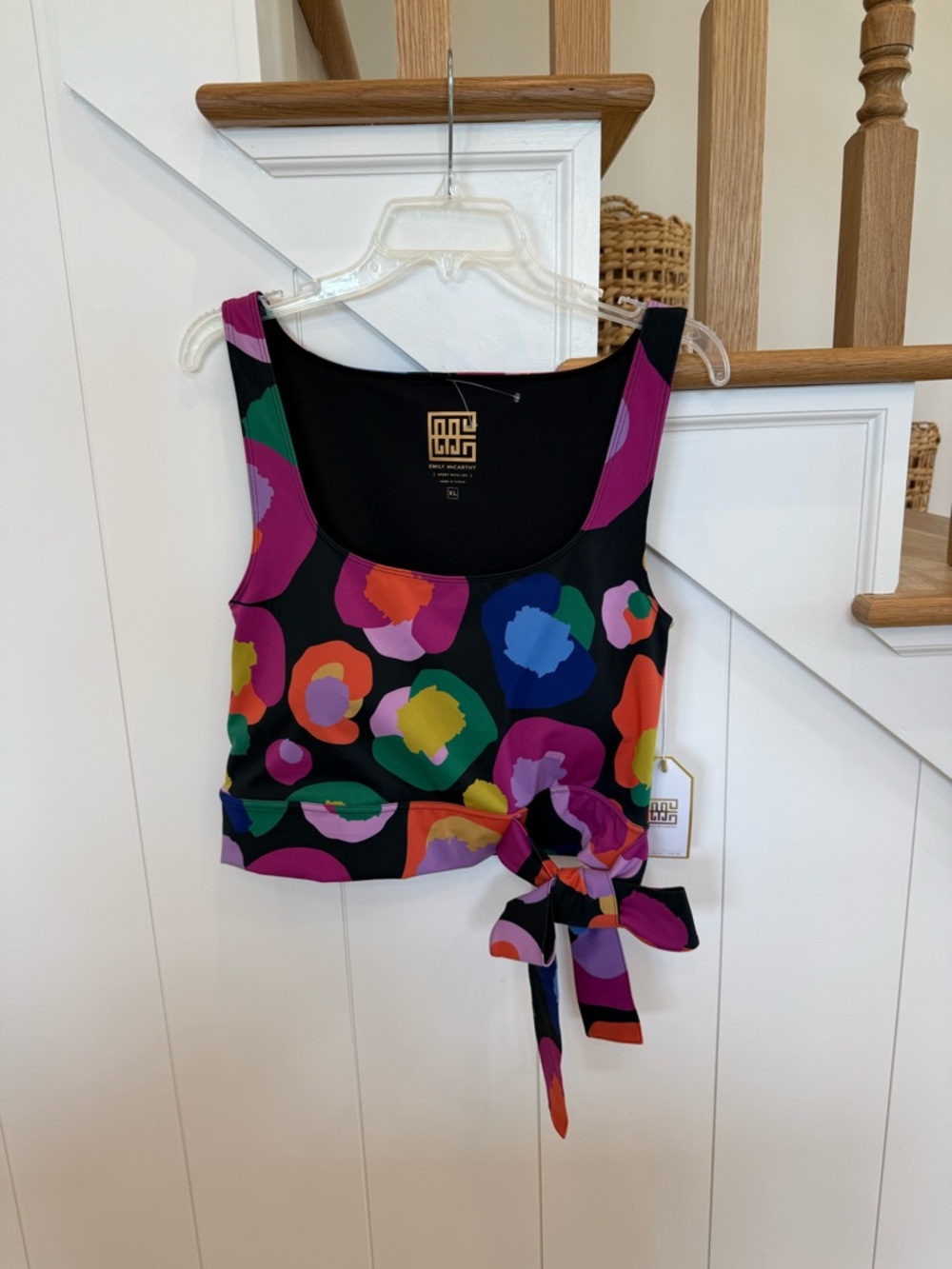 NWT Emily McCarthy Colorful Abstract Bow Sports Crop Top XL